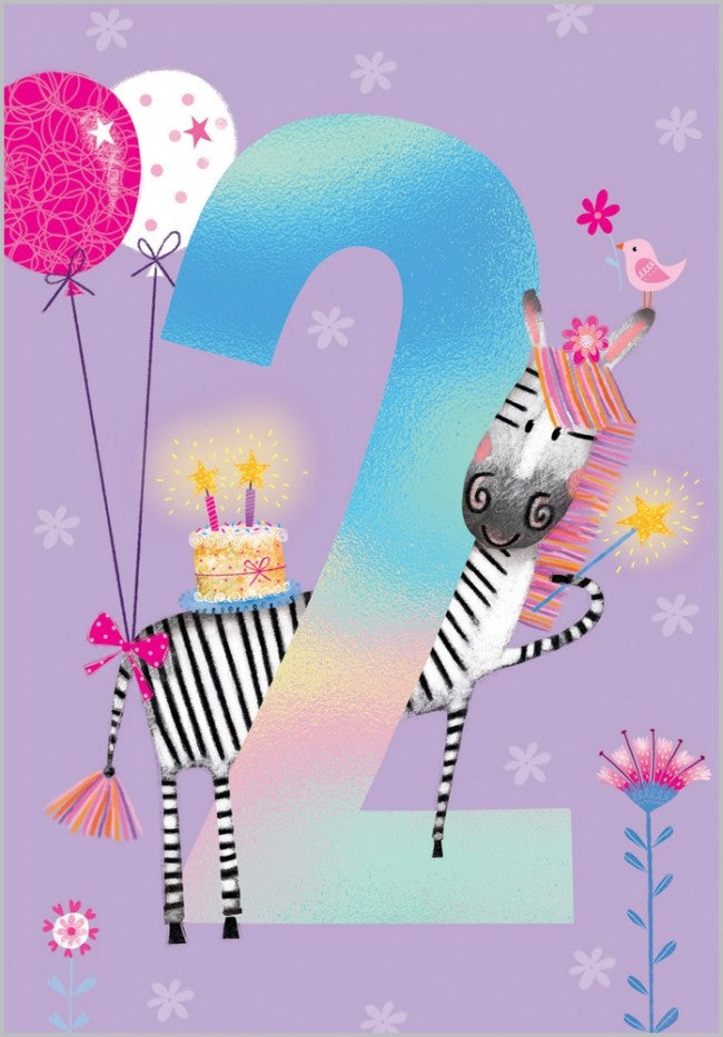 Age 2 - Zebra Birthday Card