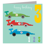 Age 3 - Three Racing Cars Birthday Card