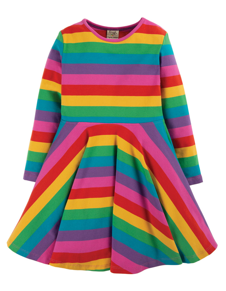 Frugi - Sofia Skater Dress: Foxglove Rainbow Stripe
