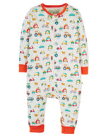 Frugi - Summer Zip Babygrow: Soft White Toot Toot