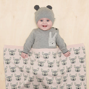The Bonnie Mob - Birch Baby Deer Jaquard Blanket; Pink